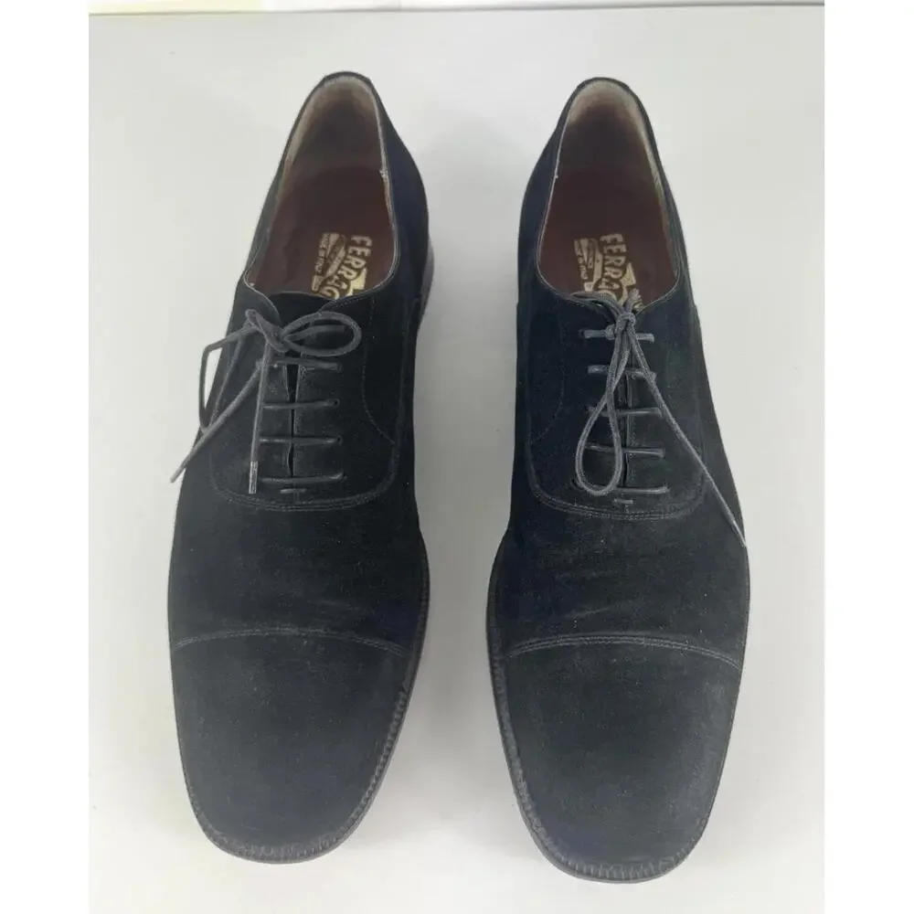 Salvatore Ferragamo Black Suede Square Toe Oxford Men's Shoes US 11.5 B